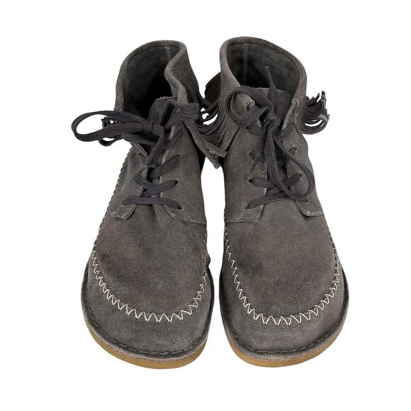 Gudrun Sjoden Suede Boots Moccasins Fringe Size 40 US 9.5 Gray Boho Hippie - Picture 3 of 15
